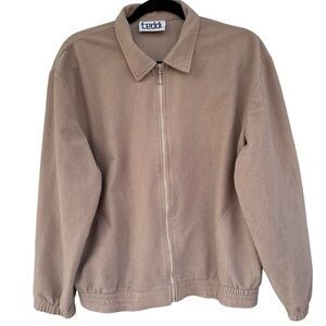 Vintage Teddi Petite Tan Ribbed Full Zip Bomber Jacket Light Academia Minimalist